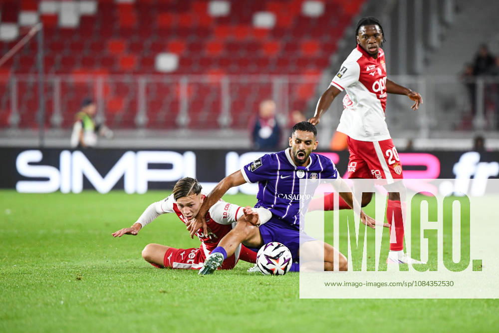 AS Monaco v Toulouse FC - Ligue 1 McDonald s 2026 2027 Mathys DETOURBET of Monaco and Rafik MESSALI of Toulouse FC during Ligue 1 McDonald s match between Monaco and Toulouse at Stade Louis II on October 10, 2026 in Monaco, Monaco. Monaco Monaco
