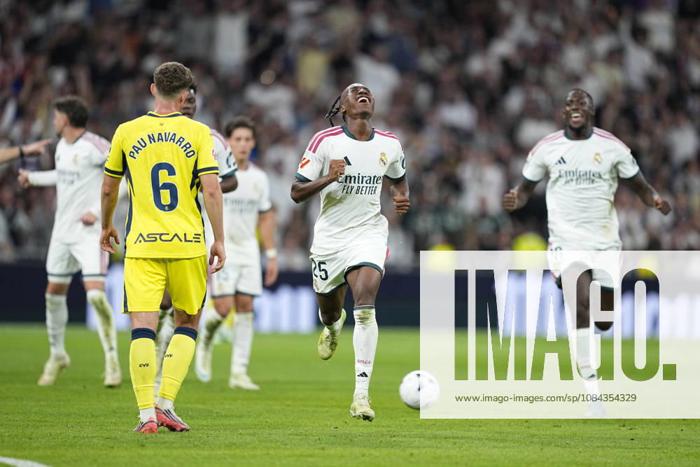 Yan Diomande of Real Madrid CF celebrates after scoring his team s first goal during the Spanish League, LaLiga EA Sports, football match between Real Madrid and Villarreal CF at Bernabeu stadium on October 10, 2026, in Madrid, Spain. Madrid Spain - ZUMAa181 20261010_zaa_a181_236