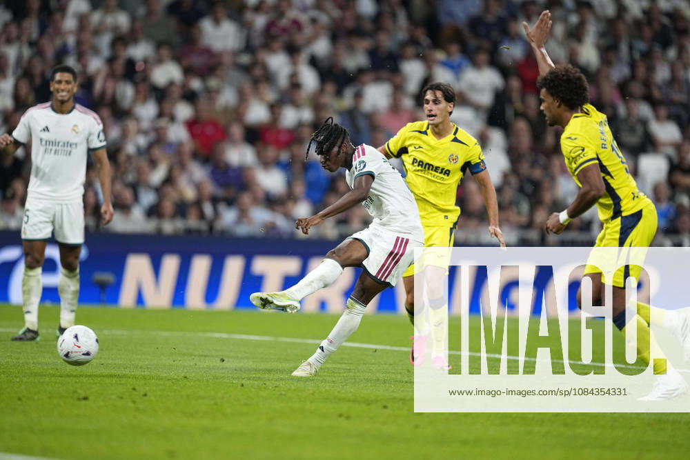 Yan Diomande of Real Madrid CF shoots for goal during the Spanish League, LaLiga EA Sports, football match between Real Madrid and Villarreal CF at Bernabeu stadium on October 10, 2026, in Madrid, Spain. Madrid Spain - ZUMAa181 20261010_zaa_a181_237