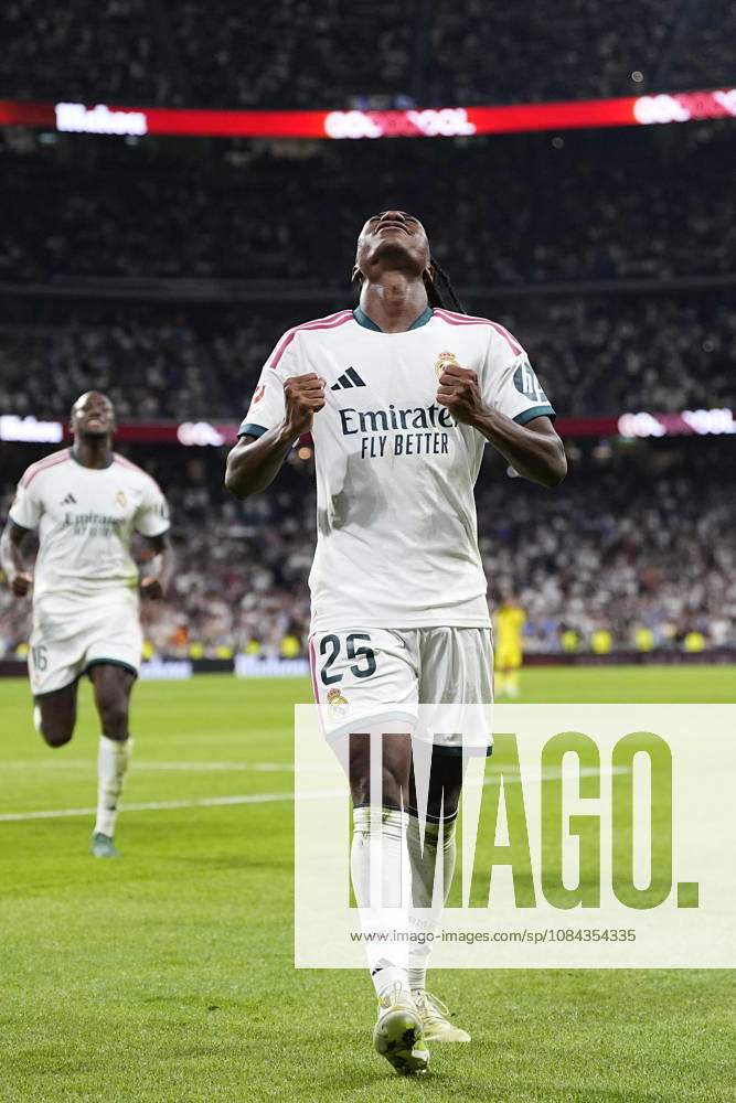Yan Diomande of Real Madrid CF celebrates after scoring his team s first goal during the Spanish League, LaLiga EA Sports, football match between Real Madrid and Villarreal CF at Bernabeu stadium on October 10, 2026, in Madrid, Spain. Madrid Spain - ZUMAa181 20261010_zaa_a181_239