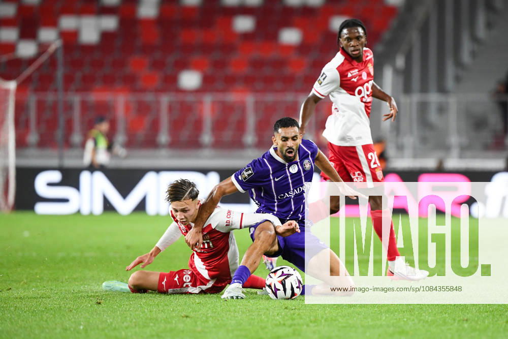 AS Monaco v Toulouse FC - Ligue 1 McDonald s 2026 2027 Mathys DETOURBET of Monaco and Rafik MESSALI of Toulouse FC during Ligue 1 McDonald s match between Monaco and Toulouse at Stade Louis II on October 10, 2026 in Monaco, Monaco. Monaco Monaco