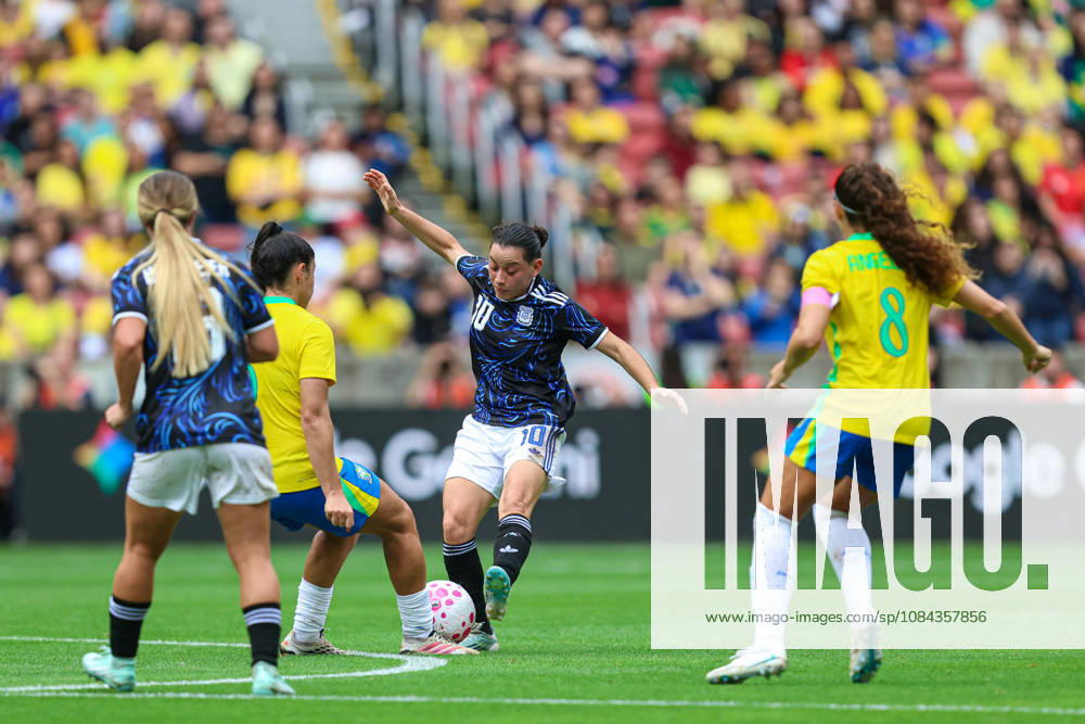 10th October 2026; Beira-Rio Stadium, Porto Alegre, Brazil; Friendlies Women Football, Brazil versus Argentina; Duda Sampaio of Brazil battles for possession with Maricel Pereyra of Argentina MaxxPeixoto