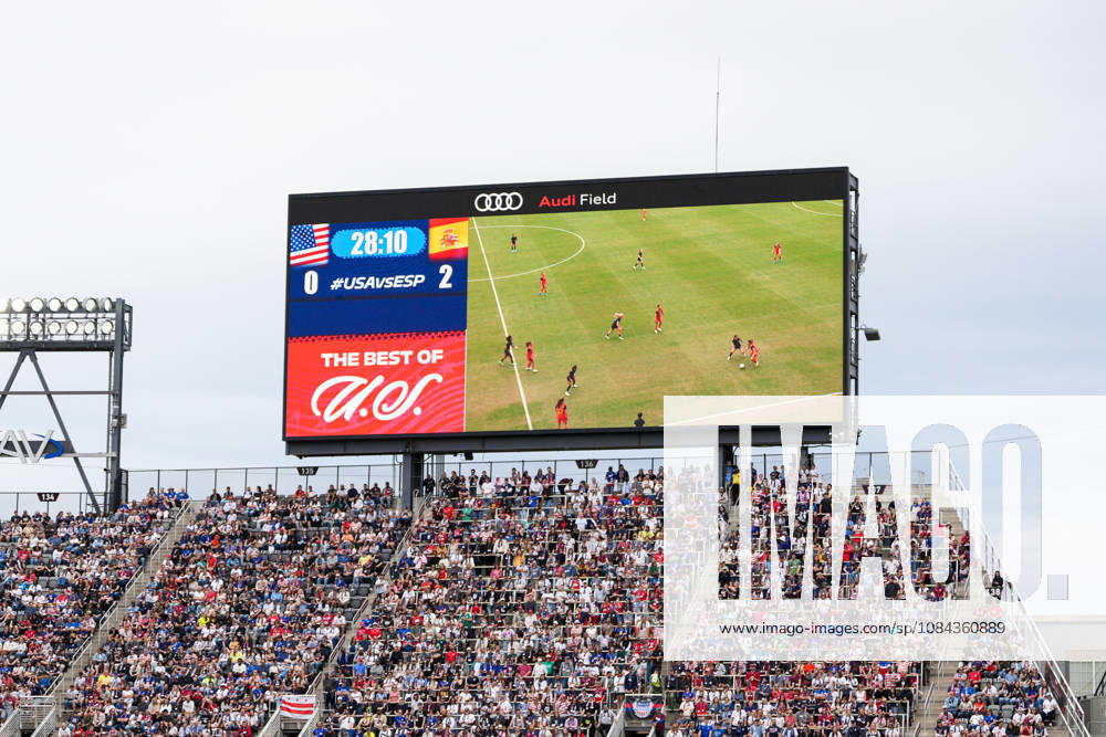 USA v Spain - Women s International Friendly, Länderspiel, Nationalmannschaft WASHINGTON D.C., UNITED STATES - OCTOBER 10: A view of the scoreboard during Women s International Friendly football match between USA and Spain at Audi Field Stadium in Washington D.C., United States on October 10, 2026. Patri Guijarro and Eva Navarro scored in the first 14 minutes to lift Spain to a 2-0 victory over the United States. Hasan Akbas Anadolu District of Columbia United States. Editorial use only. Please get in touch for any other usage.