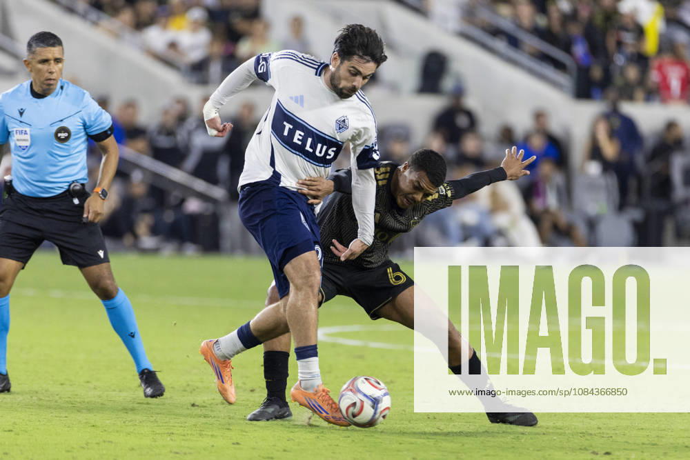 Vancouver Whitecaps striker Brian White (24) and Los Angeles FC defensive midfielder Igor Jesus (6) vie for the ball during a MLS, Fussball Herren, USA soccer game on Saturday, Oct. 10, 2026 in Los Angeles. Los Angeles USA - ZUMAc68_ 20261010_zaf_c68_060