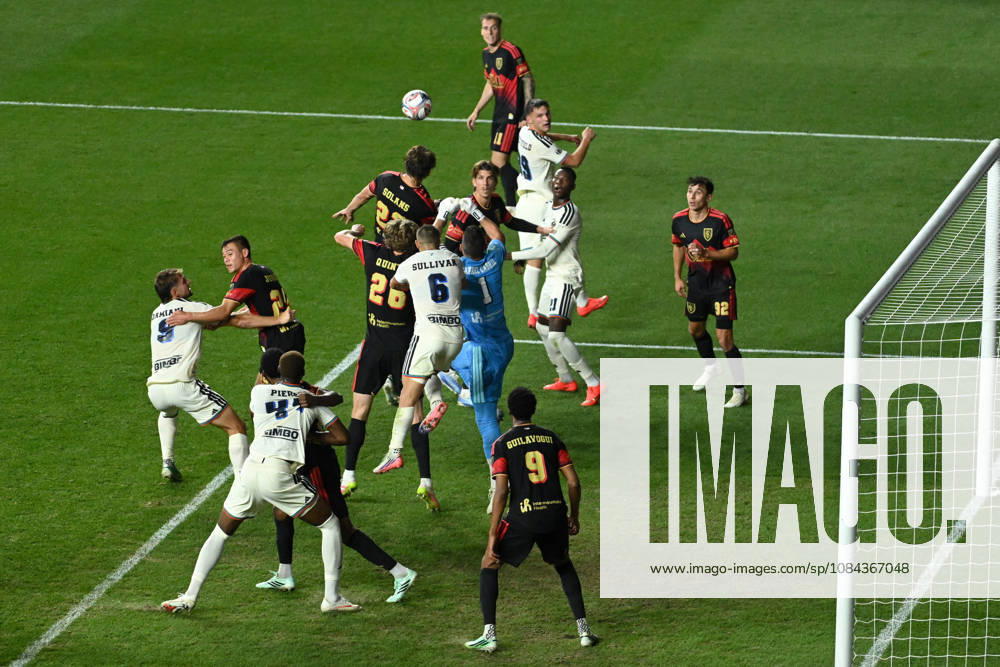 Philadelphia Union Vs Real Salt Lake - October 10, 2026 Rafael Cabral 1 of Real Salt Lake punches a ball from a corner under pressure from Cavan Sullivan 6 of the Philadelphia Union during the Major League Soccer 2026 match between Philadelphia Union and Real Salt Lake at Subaru Park in Chester, Pennsylvania, on October 10, 2026. Philadelphia United States