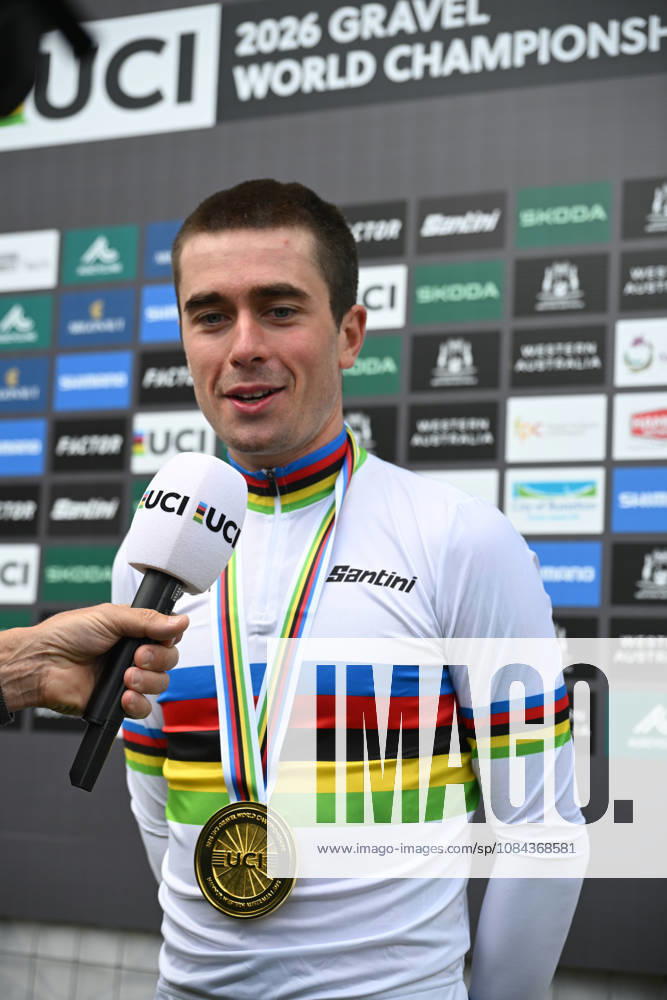 2026 UCI Gravel World Championships Picture by Zac Williams SWpix.com - 11 10 2026 - Cycling - 2026 UCI Gravel World Championships - Nannup, Western Australia, Australia - Mens Elite Podium - Magnus Bak Klaris (Denmark) wins the Gold Medal to become World Champion