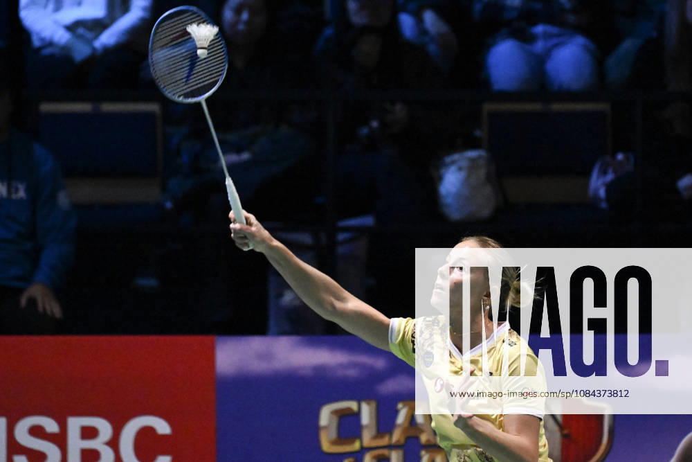 Mia Blichfeldt of Denmark hits a return during her women s singles match against Ratchanok Intanon of Thailand (not pictured) during the finals at the badminton Clash of Clans Arctic Open 2026 tournament in Vantaa, Finland, on October 11, 2026. - ANTTI AIMO-KOIVISTO Finland _lKWwWa46sc