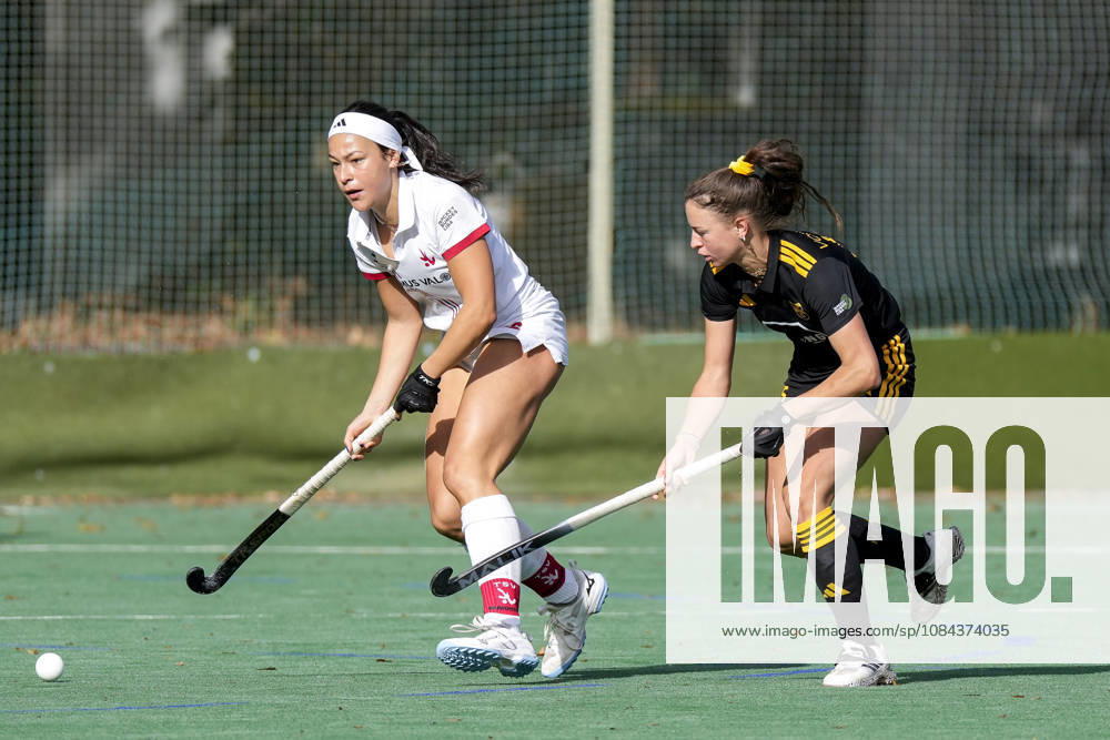 V.li.: Antonia Landgrebe (TSVMH, 16), Isabel von Gersum (HTHC, 55), Zweikampf, Spielszene, Duell, duel, tackle, tackling, Dynamik, Action, Aktion, 11.10.2026, Mannheim (Deutschland), Hockey, 1. Bundesliga, Damen, TSV Mannheim - Harvestehuder THC