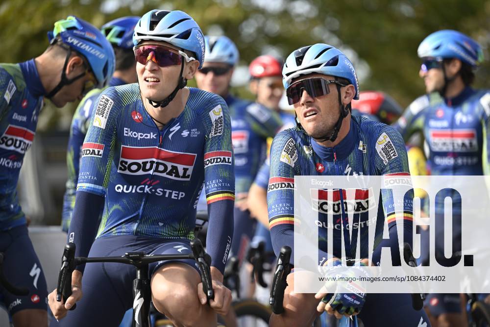 Paris Tours 2026 Cycling Race TOURS, FRANCE - OCTOBER 11 : Merlier Tim (BEL) of Soudal Quick-Step and Lampaert Yves (BEL) of Soudal Quick-Step during the 120th edition of Paris Tours an UCI ProSeries 1.Pro one day cycling road race for Men Elite of 216.2 km with start in Chartres and finish in Tours on October 11, 2026 in Tours, France, 11 10 2026 ( Motordriver Guy De Vuyst - Tours France
