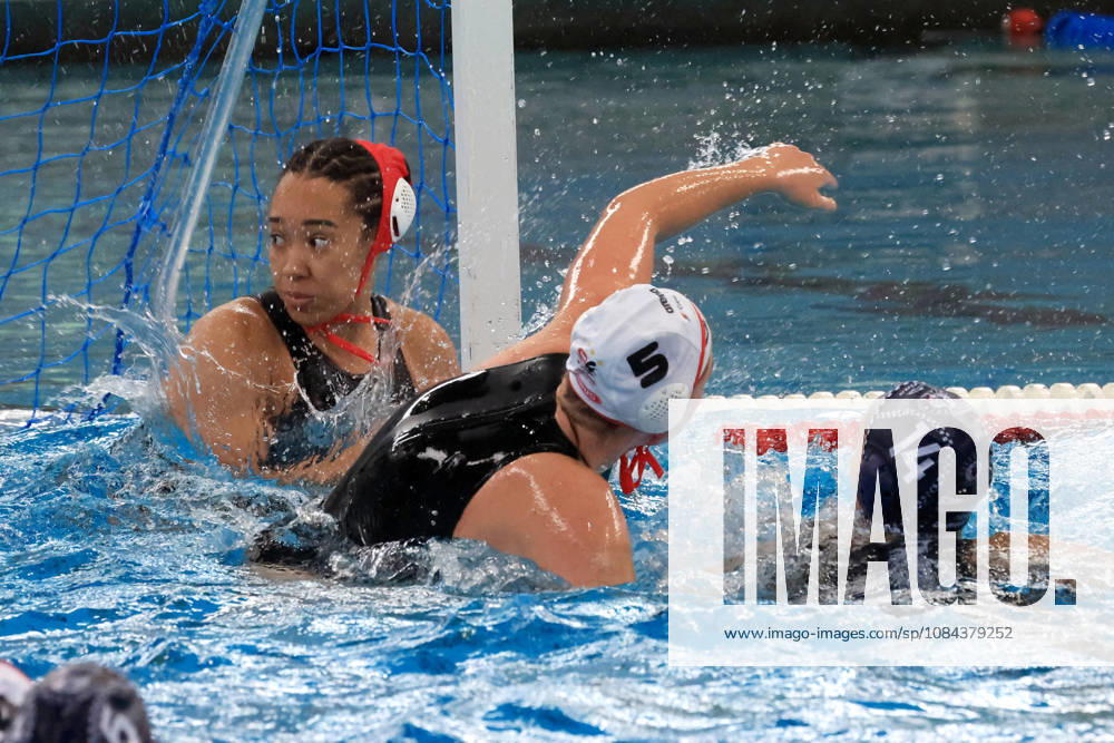 GER, DEU, Deutschland Wasserball Frauen ,Wasserball Champion League Qualifikation, Saison 2026, Berlin, Spandau 04 vs. Pallanuoto Trieste Mia Rycraw ( Spandau04 1 ), Emma Seehafer ( Spandau04 5 ), Paola Di Maria ( Pallanuoto Triest 14 ) nordphoto GmbH Engler Berlin Schwimmhalle-Schoeneberg Berlin Deutschland