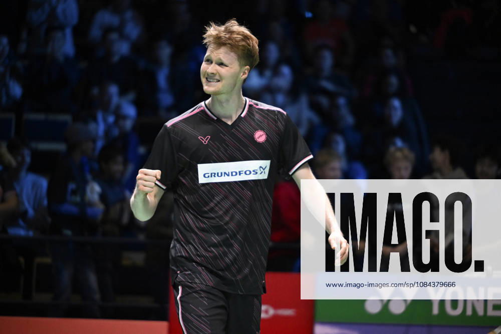 Anders Antonsen of Denmark reacts after winnig the men s singles match against Yushi Tanaka of Japan (not pictured) during the finals at the badminton Clash of Clans Arctic Open 2026 tournament in Vantaa, Finland, on October 11, 2026. - ANTTI AIMO-KOIVISTO Vantaa Finland W8ga4z6OmAA