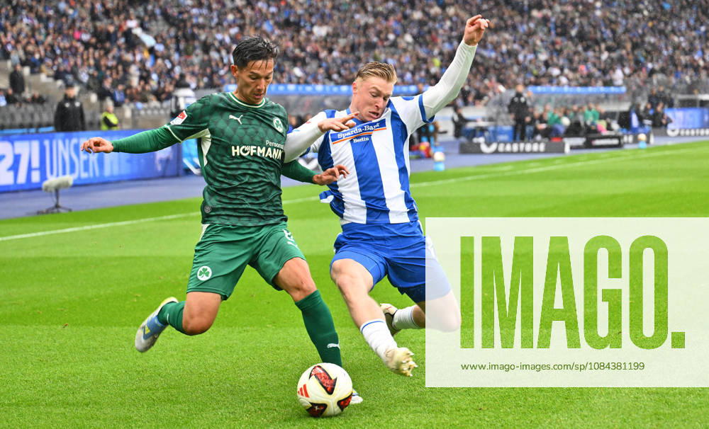 Fussball - Saison 2026 2027 - 2. Fussball - Bundesliga - 07. Spieltag: Hertha BSC Berlin - SpVgg Greuther Fürth ( Kleeblatt ) - Sportfoto Zink - - DFL regulations prohibit any use of photographs as image sequences and or quasi-video - only for editorial use - Shinta Appelkamp (8, SpVgg Greuther Fürth ) Julian Eitschberger (2, Hertha BSC )