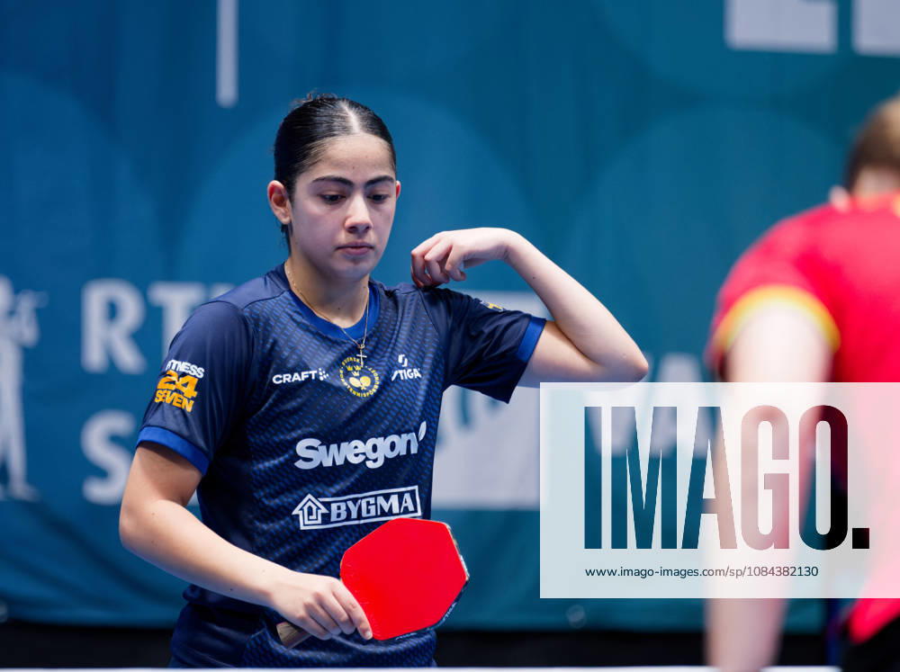 Angelina Bebawy Sweden (foto-ms1004b) at the 2026 European Table tennis, Tischtennis Championships in Ljubljana LJUBLJANA, SLOVENIA - 11 OCTOBER 2026: Angelina Bebawy Sweden (foto-ms1004b) in action at the European Table Tennis Championships in Stozice Arena, Ljubljana, Slovenia (Photo by Manfred Schillings) Ljubljana Stozice Arena Slovenia