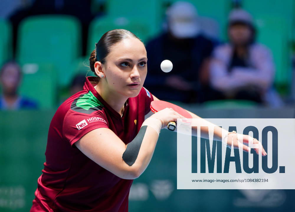 Julia Leal Portugal (foto-ms1114b) at the 2026 European Table tennis, Tischtennis Championships in Ljubljana LJUBLJANA, SLOVENIA - 11 OCTOBER 2026: Julia Leal Portugal (foto-ms1114b) in action at the European Table Tennis Championships in Stozice Arena, Ljubljana, Slovenia (Photo by Manfred Schillings) Ljubljana Stozice Arena Slovenia