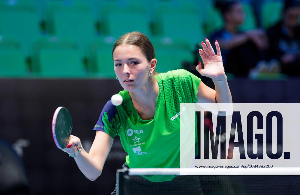 Laura Rahotin Pavic Slovenia (foto-ms1131) at the 2026 European Table tennis, Tischtennis Championships in Ljubljana LJUBLJANA, SLOVENIA - 11 OCTOBER 2026: Laura Rahotin Pavic Slovenia (foto-ms1131) in action at the European Table Tennis Championships in Stozice Arena, Ljubljana, Slovenia (Photo by Manfred Schillings) Ljubljana Stozice Arena Slovenia