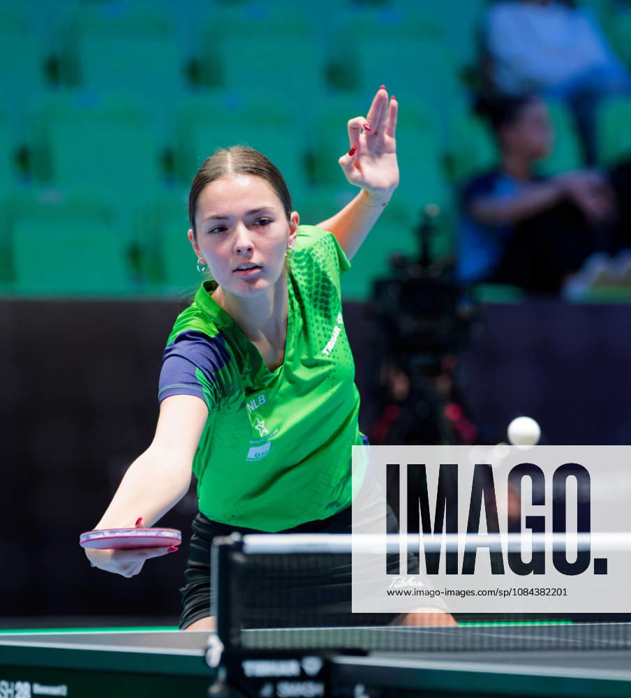 Laura Rahotin Pavic Slovenia (foto-ms1132) at the 2026 European Table tennis, Tischtennis Championships in Ljubljana LJUBLJANA, SLOVENIA - 11 OCTOBER 2026: Laura Rahotin Pavic Slovenia (foto-ms1132) in action at the European Table Tennis Championships in Stozice Arena, Ljubljana, Slovenia (Photo by Manfred Schillings) Ljubljana Stozice Arena Slovenia
