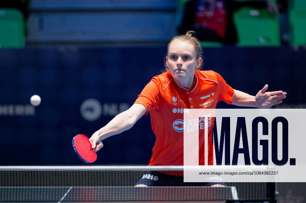 Sanne De Hoop Netherlands (foto-ms1118b) at the 2026 European Table tennis, Tischtennis Championships in Ljubljana LJUBLJANA, SLOVENIA - 11 OCTOBER 2026: Sanne De Hoop Netherlands (foto-ms1118b) in action at the European Table Tennis Championships in Stozice Arena, Ljubljana, Slovenia (Photo by Manfred Schillings) Ljubljana Stozice Arena Slovenia