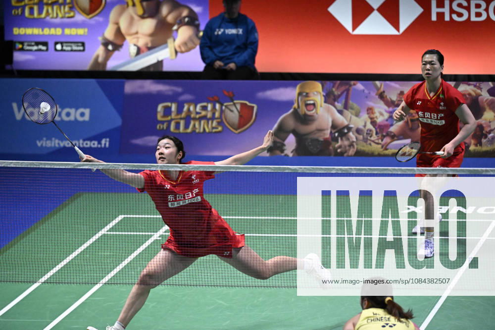 Chen Fan Shu Tian (L) and Luo Xu Min (R) of China during their women s doubles match against Lin Jhih Yun and Hsu Yin-Hui of Taiwan (not pictured) during the finals at the badminton Clash of Clans Arctic Open 2026 tournament in Vantaa, Finland, on October 11, 2026. - ANTTI AIMO-KOIVISTO Finland O2eRLU_KMqg