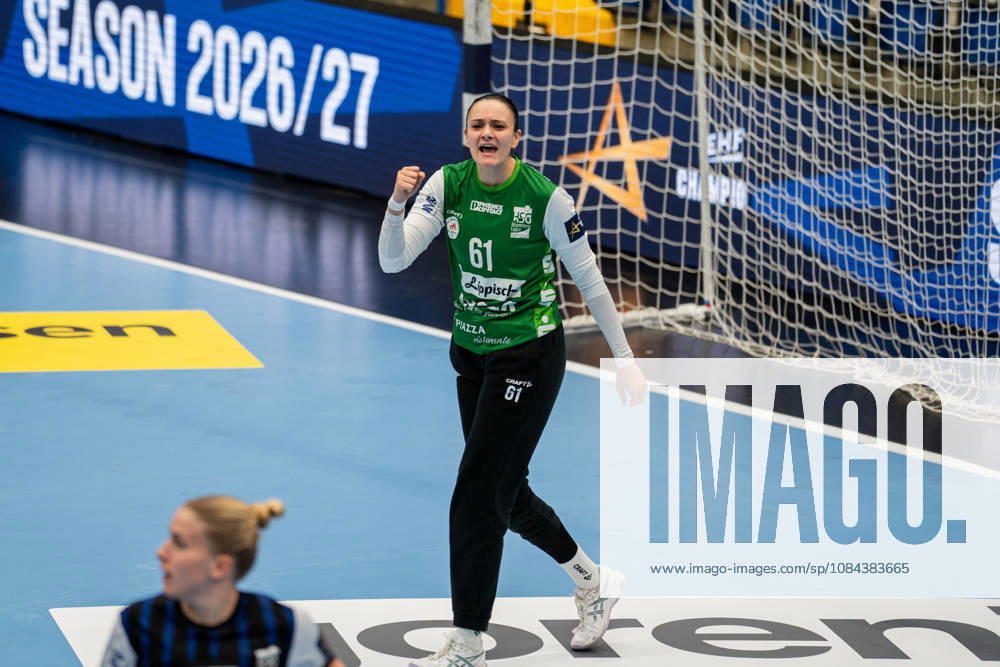 HSG Blomberg-Lippe (GER) vs. Odense Handbold (DEN), Handball, EHF Champions League Women, Gruppenphase, 11.10.2026, Saision 2026 2027, Lemgo Nicole Roth (HSG Blomberg-Lippe, 61) jubelt nach einer Parade Lemgo Phoenix Contact Arena Deutschland