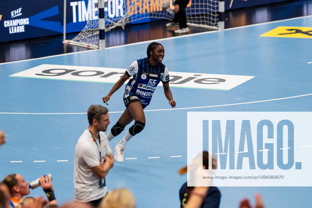 HSG Blomberg-Lippe (GER) vs. Odense Handbold (DEN), Handball, EHF Champions League Women, Gruppenphase, 11.10.2026, Saision 2026 2027, Lemgo Farrelle Njinkeu (HSG Blomberg-Lippe, 55) jubelt nach einem Tor Lemgo Phoenix Contact Arena Deutschland