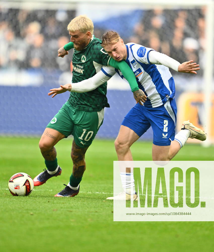 Fussball - Saison 2026 2027 - 2. Fussball - Bundesliga - 07. Spieltag: Hertha BSC Berlin - SpVgg Greuther Fürth ( Kleeblatt ) - Sportfoto Zink - - DFL regulations prohibit any use of photographs as image sequences and or quasi-video - only for editorial use - Ole Pohlmann (10, SpVgg Greuther Fürth ) Julian Eitschberger (2, Hertha BSC )