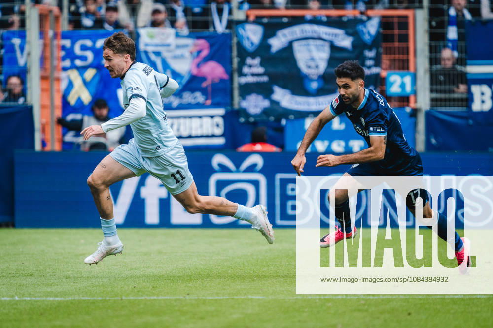 Bochum, Deutschland 11. Oktober 2026: 2. Bundesliga - 2026 2027 - 7. Spieltag - VfL Bochum 1848 gegen DSC Arminia Bielefeld Im Bild: v.li. im Laufduell Joel Grodowski (DSC) und Gerrit Holtmann (BOC) DFL DFB regulations prohibit any use of photographs as image sequences and or quasi-video. Vonovia Ruhrstadion Nordrhein Westfalen
