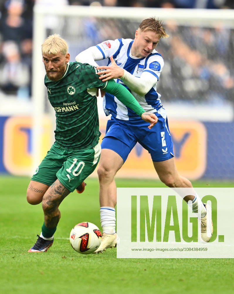 Fussball - Saison 2026 2027 - 2. Fussball - Bundesliga - 07. Spieltag: Hertha BSC Berlin - SpVgg Greuther Fürth ( Kleeblatt ) - Sportfoto Zink - - DFL regulations prohibit any use of photographs as image sequences and or quasi-video - only for editorial use - Ole Pohlmann (10, SpVgg Greuther Fürth ) Julian Eitschberger (2, Hertha BSC )