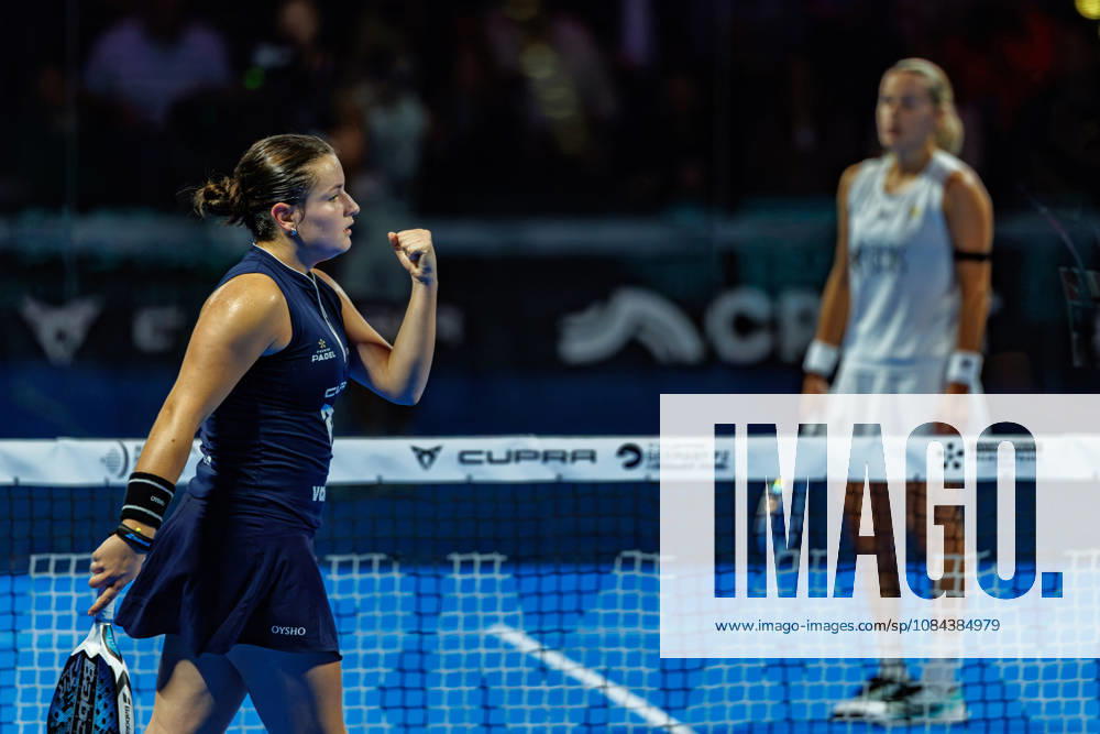 DÜSSELDORF, GERMANY - 11 OCTOBER 2026: Image shows the celebration of Martina Calvo (ESP) and in the background Ariana Sanchez Fallada (ESP) during CUPRA Germany Premier Padel P2 2026 Day 8: Finals at CASTELLO Düsseldorf on 11 10 2026 in Düsseldorf, Germany. Germany