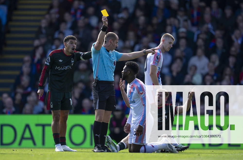 Crystal Palace v Nottingham Forest, Premier League, Football, Selhurst Park, London, UK - 11 Oct 2026 Jefferson Lerma of Crystal Palace is given a yellow card. By the referee during the English Premier League match at Selhurst Park, London London Selhurst Park Greater London UK, UK NEWSPAPERS OUT