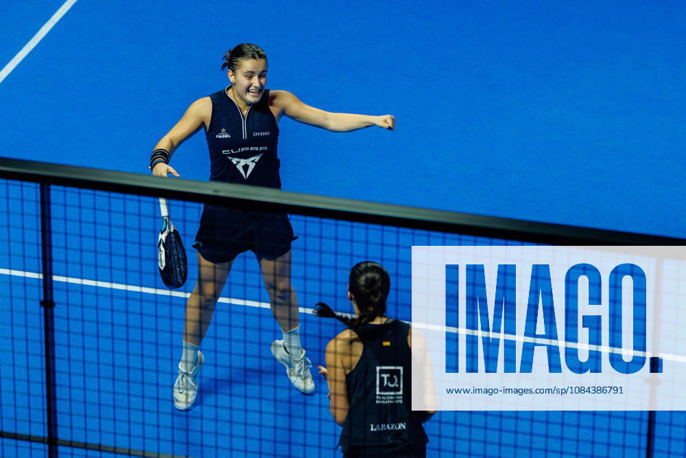 DÜSSELDORF, GERMANY - 11 OCTOBER 2026: Image shows the victory celebration of Martina Calvo (ESP) and Claudia Fernandez Sanchez (ESP) during CUPRA Germany Premier Padel P2 2026 Day 8: Finals at CASTELLO Düsseldorf on 11 10 2026 in Düsseldorf, Germany. Germany
