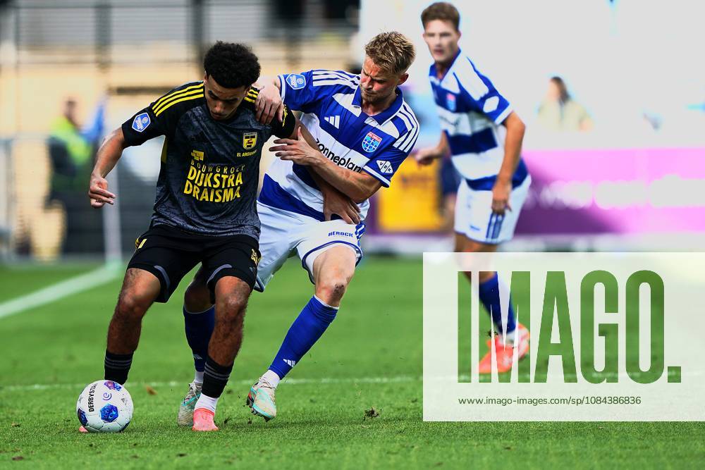2026-10-11 VriendenLoterij Eredivisie: PEC Zwolle v SC Cambuur ZWOLLE, NETHERLANDS - OCTOBER 11: Rafik El Arguioui of SC Cambuur and Simon Graves of PEC Zwolle during the VriendenLoterij Eredivisie match between PEC Zwolle and SC Cambuur at Mac3Park Stadion on October 11, 2026 in Zwolle, Netherlands. Zwolle Mac3Park Stadion Netherlands Content not available for redistribution in The Netherlands directly or indirectly through any third parties.