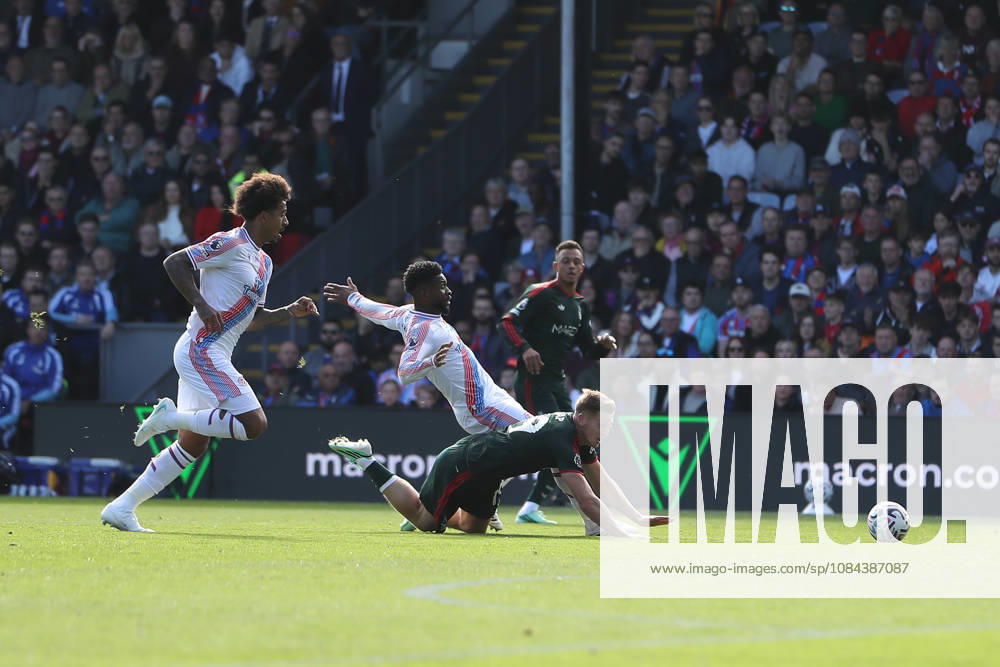 11th October 2026; Selhurst Park, London, England; Premier League Football, Crystal Palace versus Nottingham Forest; Liam Delap of Nottingham Forest is fouled by Jefferson Lerma of Crystal Palace who receives a yellow card for stopping a promising attack KatiexChan
