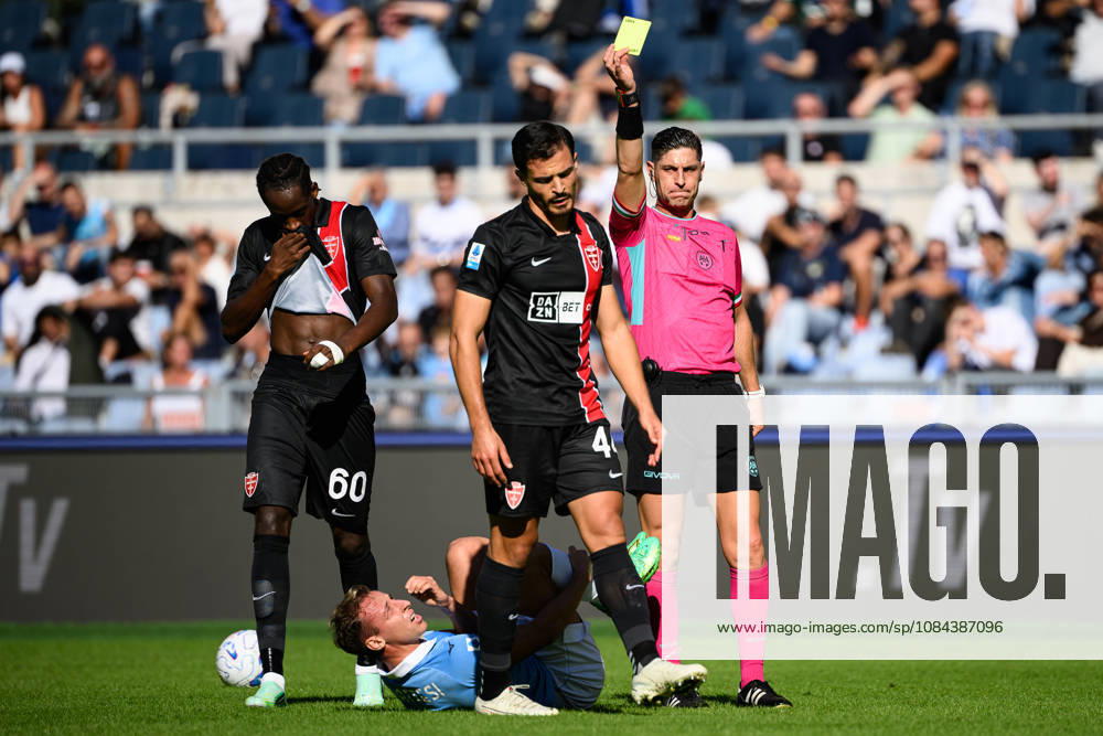 Andrea Carboni of AC Monza receives a yellow card during the Serie A 2026 2027 football match between SS Lazio and AC Monza at Stadio Olimpico in Rome (Italy), October 11, 2026. AndreaxStaccioli