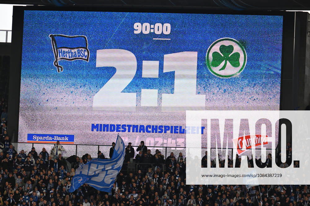 Fussball - Saison 2026 2027 - 2. Fussball - Bundesliga - 07. Spieltag: Hertha BSC Berlin - SpVgg Greuther Fürth ( Kleeblatt ) - Sportfoto Zink - - DFL regulations prohibit any use of photographs as image sequences and or quasi-video - only for editorial use - Endergebnis auf Anzeigetafel