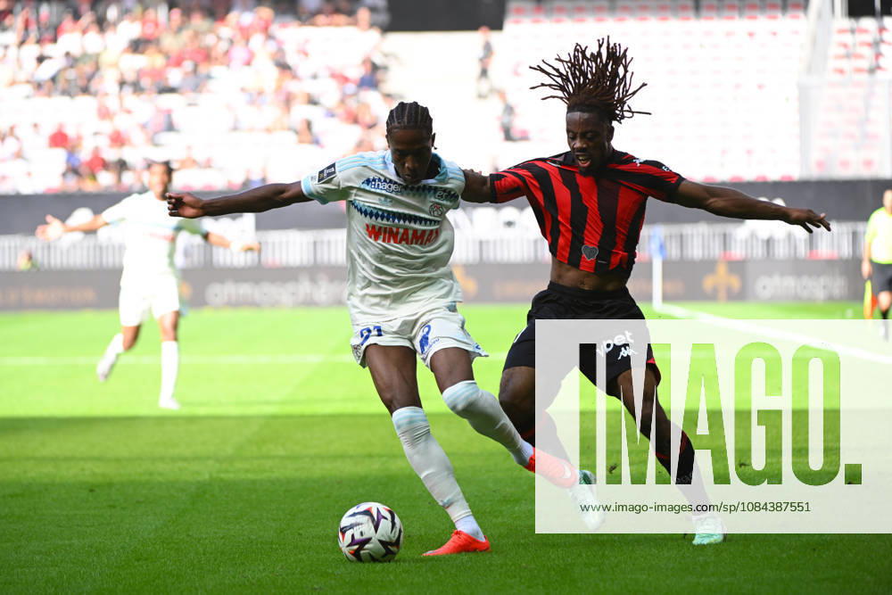 Pape Demba Diop (RCSA) Elye Wahi (OGCN) - Ligue 1 McDonalds match between OGC Nice and Racing Club de Strasbourg Alsace on October 11, 2026 at the Allianz Riviera Stadium in Nice.
