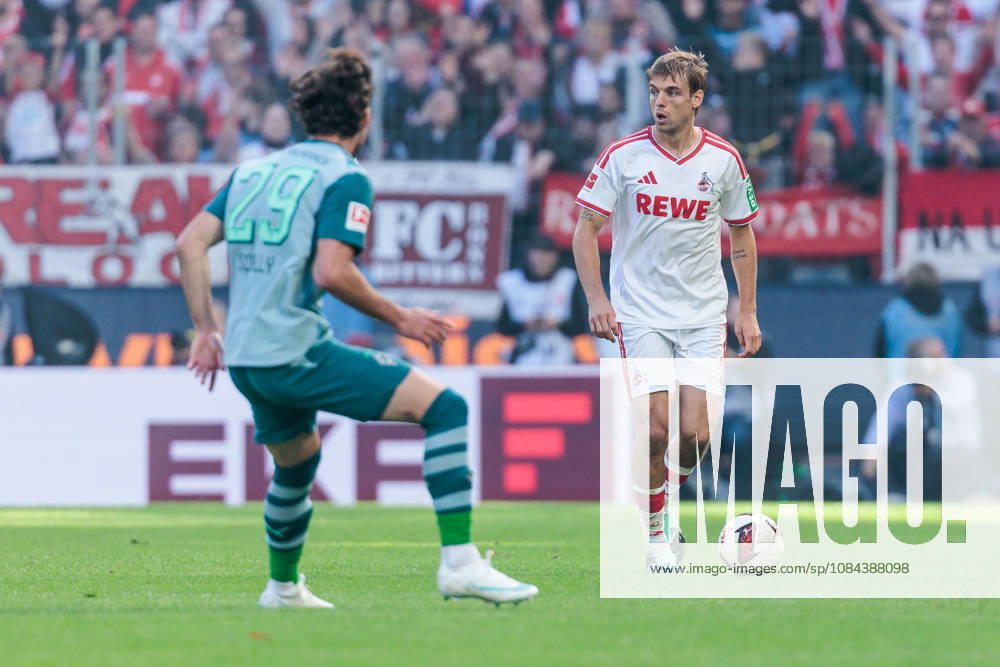 Borna Sosa (1. FC Koeln, 3) controls the ball against Joe Scally (Borussia Moenchengladbach, 29) during the Bundesliga match between 1. FC Koeln vs. Borussia Moenchengladbach at Rheinenergie-Stadion on matchday 5 of the 1. Bundesliga on October 11, 2026 in Koeln, Germany. DFL REGULATIONS PROHIBIT ANY USE OF PHOTOGRAPHS AS IMAGE SEQUENCES AND OR QUASI-VIDEO. North Rhine Westphalia Germany
