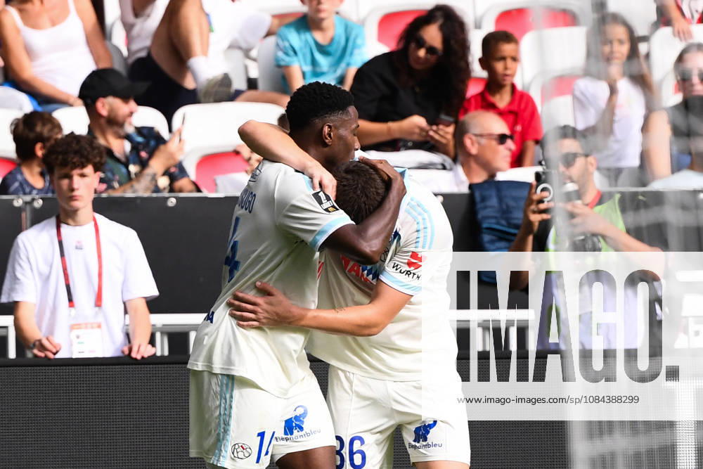 OGC Nice v RC Strasbourg Alsace - Ligue 1 McDonald s 2026 2027 Dario Essugo of Strasbourg celebrate after scores and OSO of RC Strasbourg during Ligue 1 McDonald s match between Nice and Strasbourg at Allianz Riviera Stadium on October 11, 2026 in Nice, France. Nice France
