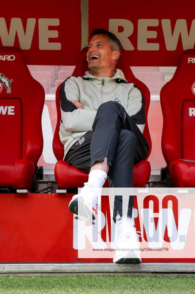 2026.10.11, Fußball, Bundesliga, 1. FC Köln - Borussia Mönchengladbach, RheinEnergieSTADION, 5.Spieltag, Saison 2026 2027: Alexander Blessin (Borussia Moenchengladbach Trainer) auf der Trainerbank vor dem Spiel lachend DFB regulations prohibit any use of photographs as image sequences and or quasi-video. Photo: WilkowskixPressefotoKochx Nordrhein-Westfalen Deutschland