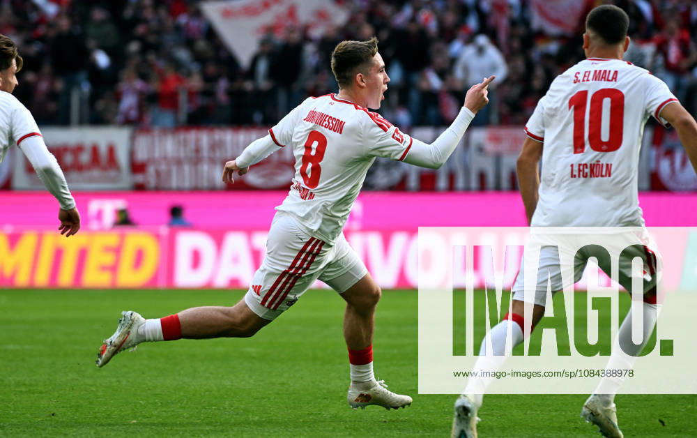 Cologne, Germany, 1. Bundesliga, Matchday 5, Rhein-Energie-Stadium Cologne, 1. FC Köln vs Bor. Mönchengladbach; Isak Johannesson (FC) celebrates after scoring. Celebration, Joy, Action.