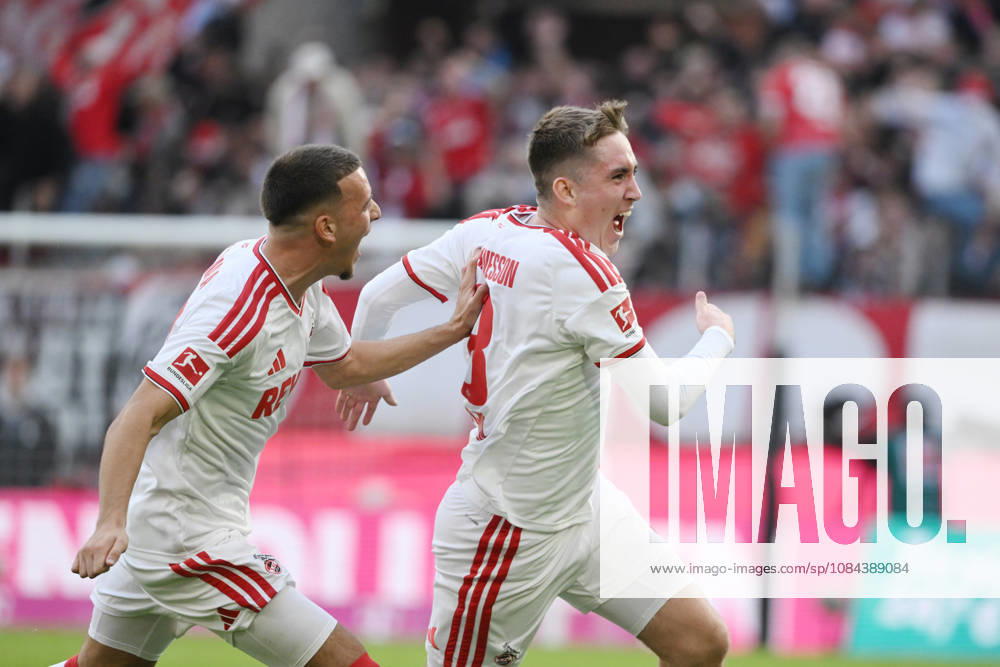 Jubel 1:0 Isak Johannesson (1.FC Koeln), Said El Mala (1. FC Koeln), v.re. 11.10.2026, Fussball 1. Bundesliga, Saison 2026 2027, 5. Spieltag, 1. FC Köln - Borussia Mönchengladbach DFL regulations prohibit any use of photographs as image sequences and or quasi-video Koeln Rhein-Energie-Stadion Nordrhein Westfalen Deutschland