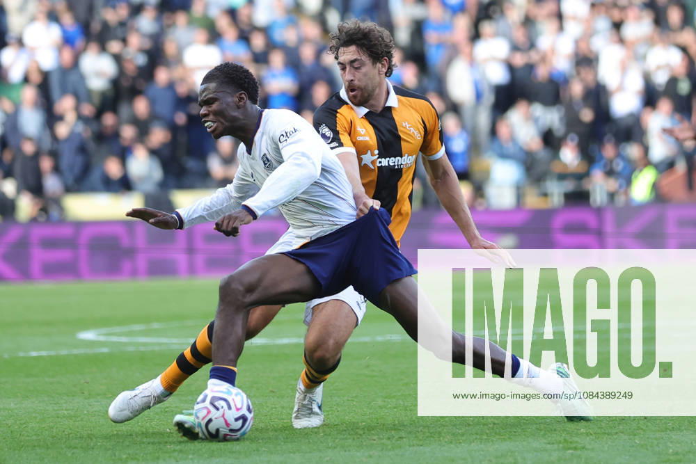 11th October 2026; MKM Stadium, Hull, England; Premier League Football, Hull City versus Everton; Matt Crooks of Hull City tackles Thierno Barry of Everton DavexLofthouse