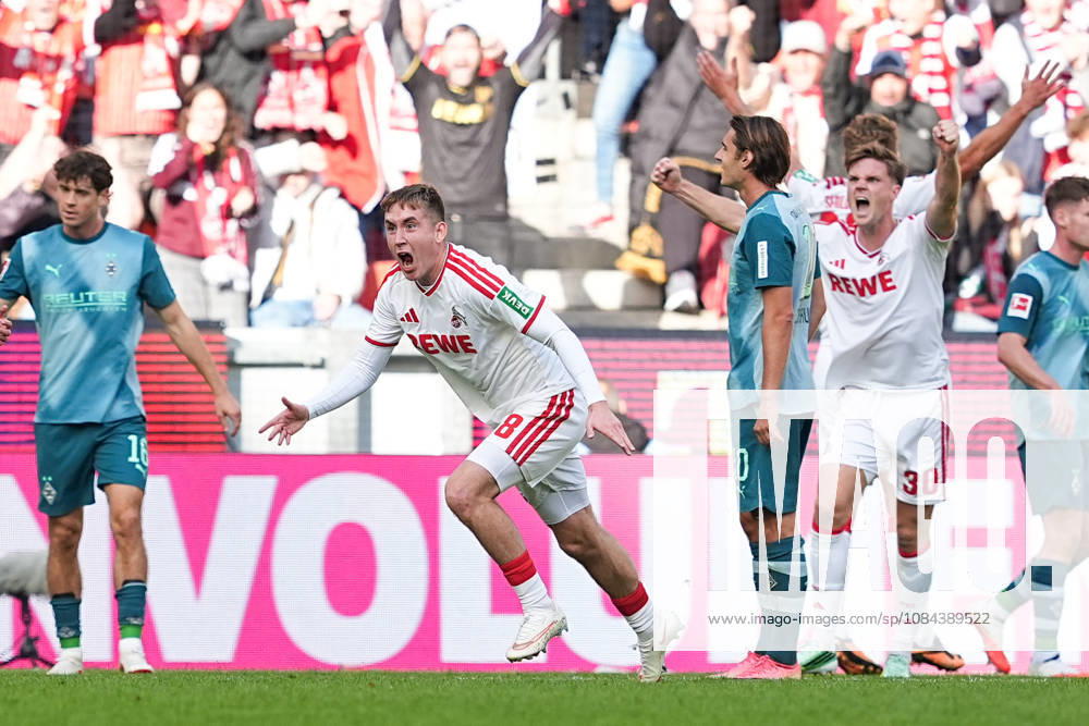 Herren, Fußball, 1.Bundesliga, 1.FC Köln - Borussia Mönchengladbach, Saison 2026 2027, RheinEnergieSTADION: Torjubel nach dem Tor zum 1:0 für den 1.FC Köln durch Torschütze Isak Johannesson (1.FC Köln, 8) zusammen mit Marius Buelter (1.FC Köln, 30) DFB regulations prohibit any use of photographs as image sequences and or quasi-video.