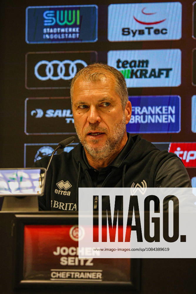 Trainer Jochen Seitz (Cheftrainer SV Wehen Wiesbaden) bei der Pressekonferenz nach bdem Spiel FC Ingolstadt 04 gegen SV Wehen Wiesbaden am 11.10.2026, DFB regulations prohibit any use of photographs as image sequences and or quasi-video. GER, Fussball, 3. Liga, Spieltag 8, FC Ingolstadt 04 gegen SV Wehen Wiesbaden, 11.10.2026, Audi Sportpark Ingolstadt