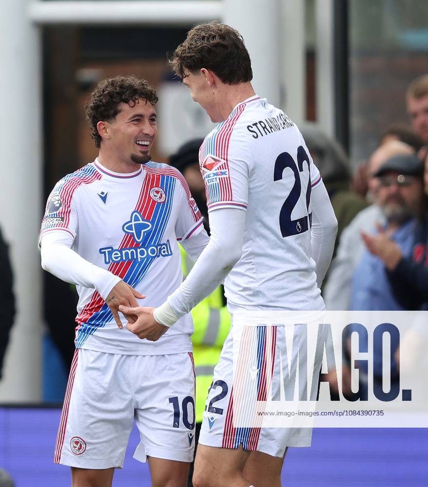 Premier League - Crystal Palace v Nottingham Forest LONDON, ENGLAND, OCTOBER 11: GOAL 3-1, Yeremi Pino of Crystal Palace goal celebration with Jorgen Strand Larsen of Crystal Palace after scoring a goal to put Crystal Palace 3-1 ahead during The Premier League match between Crystal Palace v Nottingham Forest at Selhurst Park Stadium, London, England, on October 11. (Photo by Daniel Weir) London Selhurst Park Stadium England