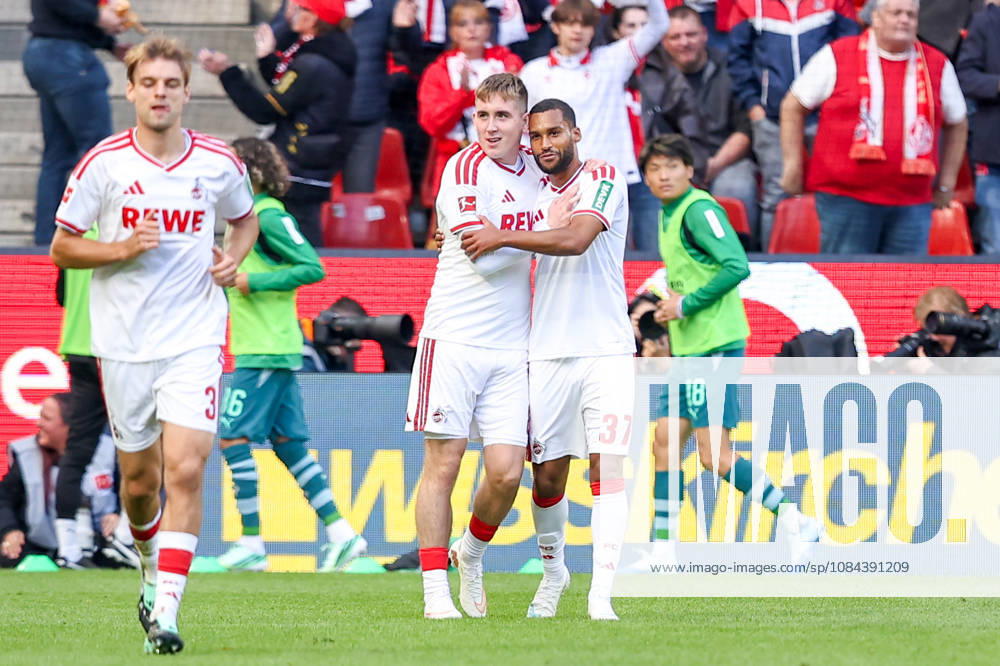 2026.10.11, Fußball, Bundesliga, 1. FC Köln - Borussia Mönchengladbach, RheinEnergieSTADION, 5.Spieltag, Saison 2026 2027: Isak Johannesson (1. FC Koeln 8) jubelt nach 1:0 mit Linton Maina (1. FC Koeln 37) DFB regulations prohibit any use of photographs as image sequences and or quasi-video. Photo: WilkowskixPressefotoKochx Nordrhein-Westfalen Deutschland