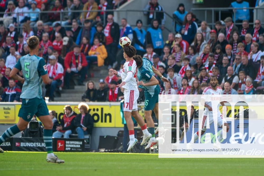 Mikey Moore, Mittelfeld, (1.FC Koeln 47), Linton Maina, Mittelfeld, (1.FC Koeln 37), Philipp Sander, Mittelfeld, (Borussia Moenchengladbach 16) , 1. FC Koeln vs. Borussia Moenchengladbach, Fussball, 1. Bundesliga, 5. Spieltag, 11.10.2026 DFB DFL regulations prohibit any use of photographs as image sequences and or quasi-video Koeln Nordrhein-Westfalen Deutschland