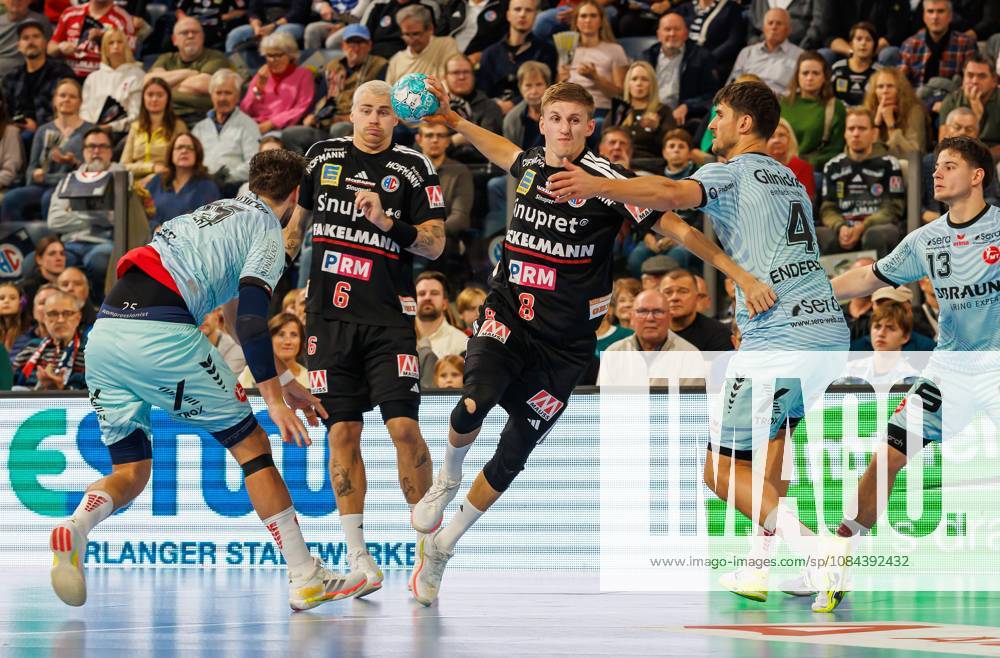 Handball - 1. Bundesliga OPEL HBL - Saison 2026 2027 - 08. Spieltag: HC Erlangen Metropolregion Nürnberg HCE - MT Melsungen - DaMa - - Olle Forsell Schefvert (25, MT Melsungen ) Sander Andreassen Overjordet ( 8, HC Erlangen HCE ) Nikolaj Enderleit (4, MT Melsungen )