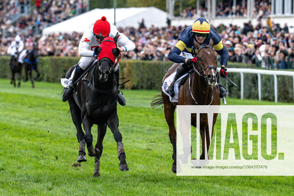 The 136th Grand Pardubice Steeplechase (6,900m), in Pardubice, Czech Republic, on October 11, 2026. From left: Jan Faltejsek on Godfrey and Keith Michael Donoghue on Final Orders. (CTKxPhoto DavidxTanecek) CTKPhotoP2026101105128 CTKPhotoP2026101105128