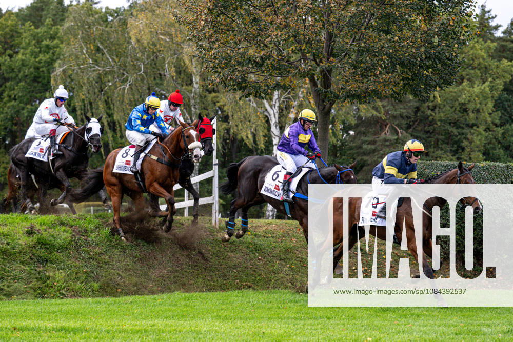 The 136th Grand Pardubice Steeplechase (6,900m), in Pardubice, Czech Republic, on October 11, 2026. From left: Jan Faltejsek on Godfrey, James Best on Greek Dessert, Jan Odlozil on Angkor Wat, Marcel Novak on Dumon Roclay, and Keith Michael Donoghue on Final Orders. (CTKxPhoto DavidxTanecek) CTKPhotoP2026101105165 CTKPhotoP2026101105165