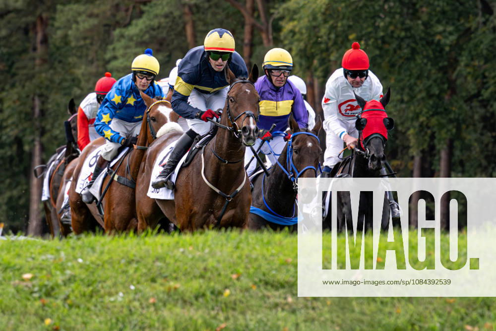 The 136th Grand Pardubice Steeplechase (6,900m), in Pardubice, Czech Republic, on October 11, 2026. From left: James Best on Greek Dessert, Keith Michael Donoghue on Final Orders, Marcel Novak on Dumon Roclay, and Jan Odlozil on Angkor Wat. (CTKxPhoto DavidxTanecek) CTKPhotoP2026101105174 CTKPhotoP2026101105174